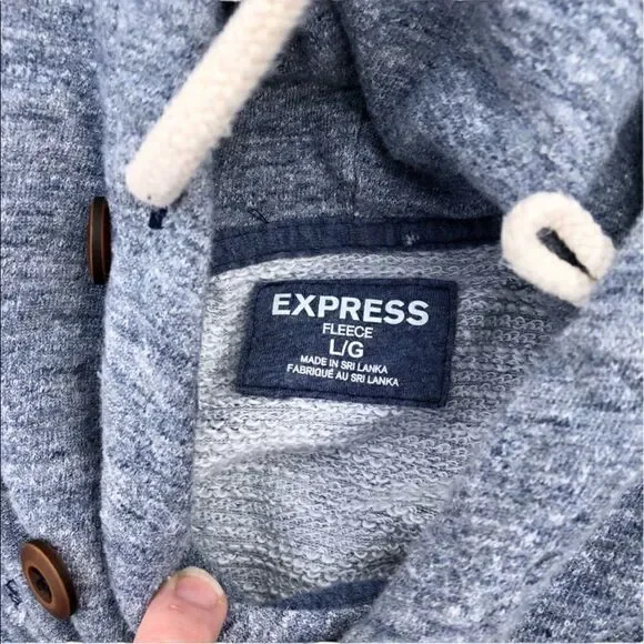 EXPRESS Fleece Blue Pullover Hoodie W/ Button Embellishments Size L - Picture 5 of 5